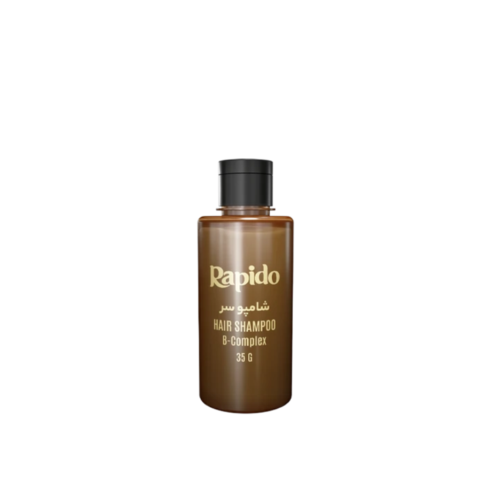 small_scale_head_shampoo شامپو سر هتلی راپیدو ۳۵ گرمی حاوی کمپلکس ویتامین B مناسب انواع مو - برند راپیدو